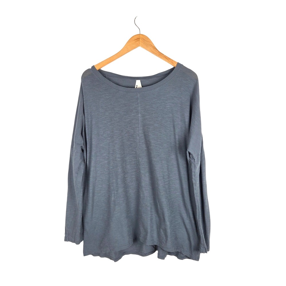 Pact Womens Blue Organic Cotton Size‎ L Drop Shoulder Oversized Long Sleeve Top